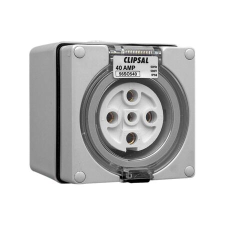 Clipsal - 56 Series, Surface Socket, IP66, 500V 40A - 5 Round Pins
Grey