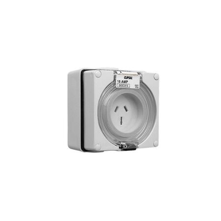 Clipsal - 56 Series, Surface Socket, IP66, 250V 15A - 3 Flat Pins
Grey