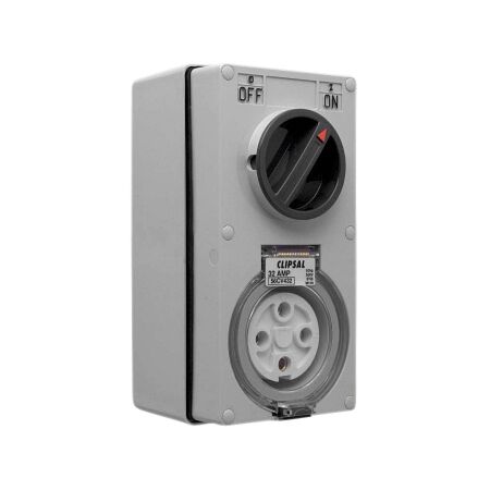 Clipsal - 56 Series, Switched Socket Outlet, 500V, 32A, 4 Round PIN, IP66, 3 Pole, Vertical
Grey