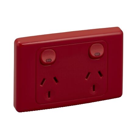 2000 Series, Twin Switch Socket Outlet, 250V, 10A, 2 Pole - Red