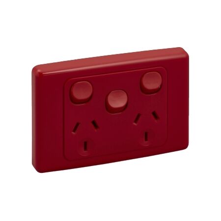 2000 Series, Twin Switch Socket Outlet, 250V, 10A, Removable Extra Switch - Red