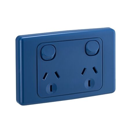 2000 Series, Twin Switch Socket Outlet, 250V, 10A - Dark Blue