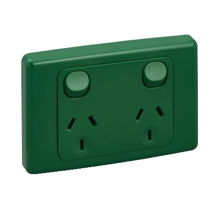 2000 Series, Twin Switch Socket Outlet, 250V, 10A - Green