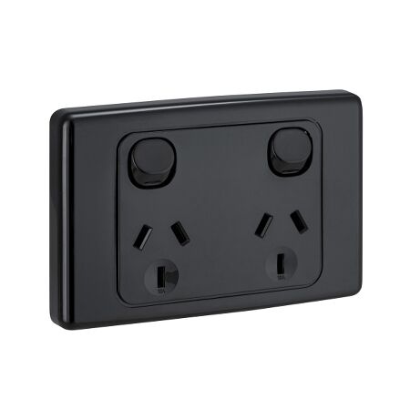 2000 Series, Twin Switch Socket Outlet, 250V, 10A - Black