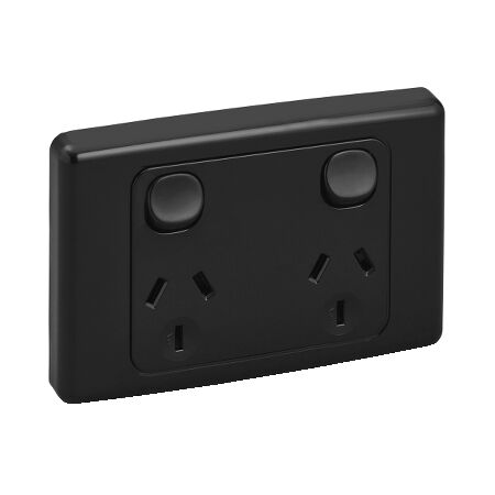 2000 Series, Twin Switch Socket Outlet, 250V, 10A, 2 Pole - Black