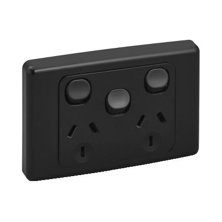 2000 Series, Twin Switch Socket Outlet, 250V, 10A, Removable Extra Switch - Black