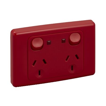 2000 Series, Twin Switch Socket Outlet, 250V, 10A, Indicator - Red