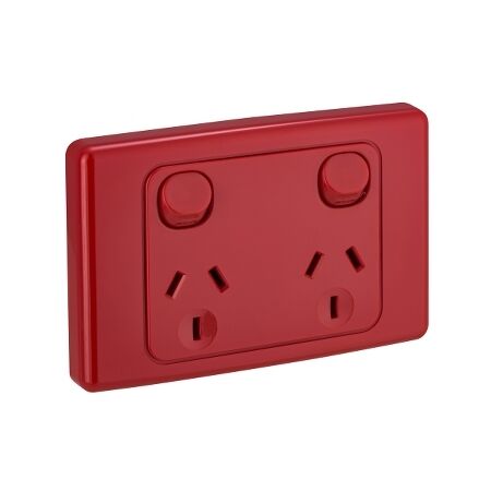 2000 Series, Twin Switch Socket Outlet, 250V, 10A - Red