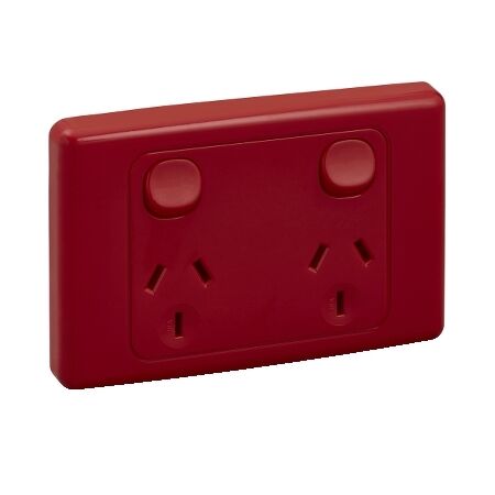 2000 Series, Twin Switch Socket Outlet, 250V, 10A, 2 Pole - Red 2000 Series, Twin Switch Socket Outlet, 250V, 10A, 2 Pole - Red