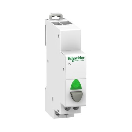 Acti9, Single push-button, 1NO grey, indicator light Green 110-230Vac