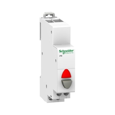 Acti9, 1NC single push-button grey - indicator light red 12-48Vac/dc, 1NC grey, indicator light red 12-48Vac/dc