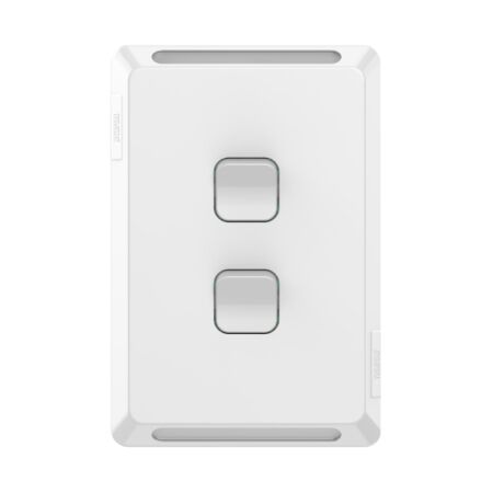Pro Series, Flush Switch, Vertical Mount, 2 Gang, 1-Way/2-Way, 230/240V 20A, /16AX - Extra Vivid White