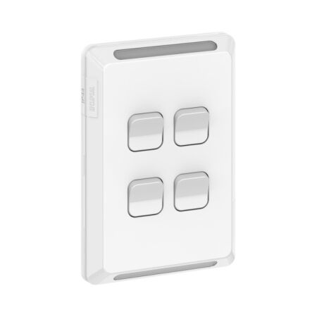 Pro Series, Switch, Vertical 4 Gang, 1/2 Way 20A, /16AX 230/240V, IP44 - Extra Vivid White