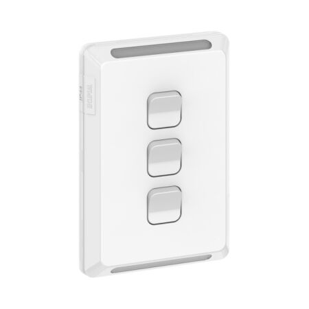 Pro Series, Switch, Vertical 3 Gang, 1/2 Way 20A, /16AX 230/240V, IP44 - Extra Vivid White