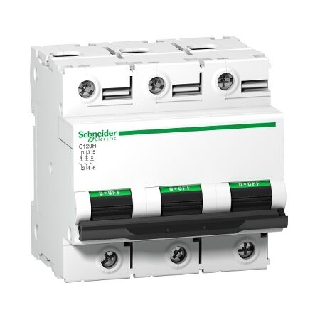 Acti9, Miniature circuit breaker (MCB), C120H, 3P, 100A, D curve, 15000A (IEC/EN 60898-1), 15kA (IEC/EN 60947-2)