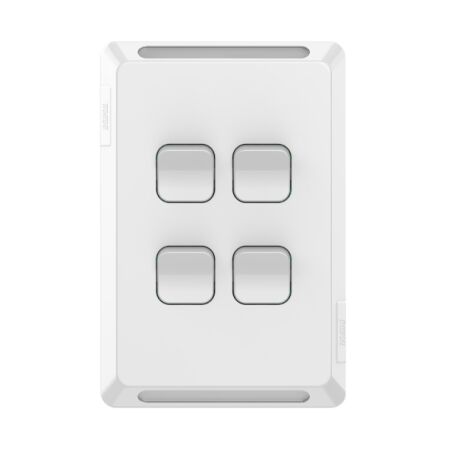 Pro Series, Flush Switch, Vertical Mount, 4 Gang, 1-Way/2-Way, 230/240V 20A, /16AX - Extra Vivid White