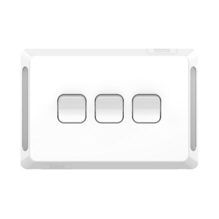 Pro Series, Flush Switch, Horizontal Mount, 3 Gang, 1-Way/2-Way, 230/240V, 20A, 16AX - Extra Vivid White