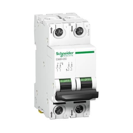 Acti9, Miniature circuit breaker (MCB), C60H-DC, 2P, 2A, C curve, 6kA (IEC/EN 60947-2)