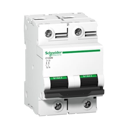 Acti9, Miniature circuit breaker (MCB), C120N, 2P, 63A, C curve, 10000A (IEC/EN 60898-1), 10kA (IEC/EN 60947-2)