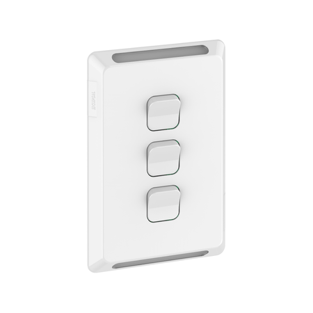 Pro Series, Flush Switch, Vertical Mount, 3 Gang, 1-Way/2-Way, 230/240V, 20A, /16AX - Extra Vivid White