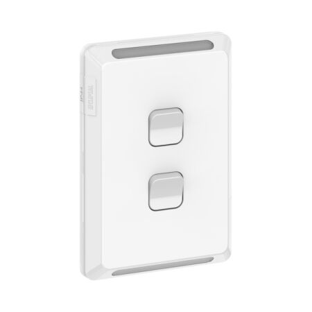 Pro Series, Switch, Vertical 2 Gang, 1/2 Way 20A, /16AX 230/240V, IP44 - Extra Vivid White