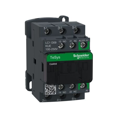 TeSys D, Contactor, TeSys Deca, 3P(3 NO), AC-3/AC-3e, 0 to 440V, 9A, 100 to 250VAC/DC coil