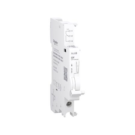 Acti9, Auxiliary contact, OF, 1 C/O, 2mA to 100mA, 24VAC to 250VAC, 24VDC to 220VDC, bottom connection