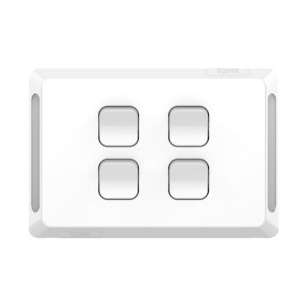 Pro Series, Flush Switch, Horizontal Mount, 4 Gang, 1-Way/2-Way, 230/240V 20A, 16AX - Extra Vivid White