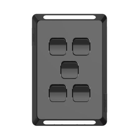 Pro Series, Switch Plate Skin, 5 Gang, Horizontal/Vertical Mount, Clip-On - Black