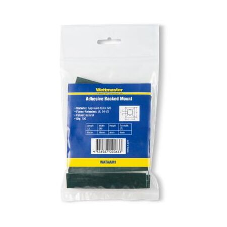 Cable Tie Adhesive Mount 19mm Square Takes 4mm Cable Ties Natural 100Pack