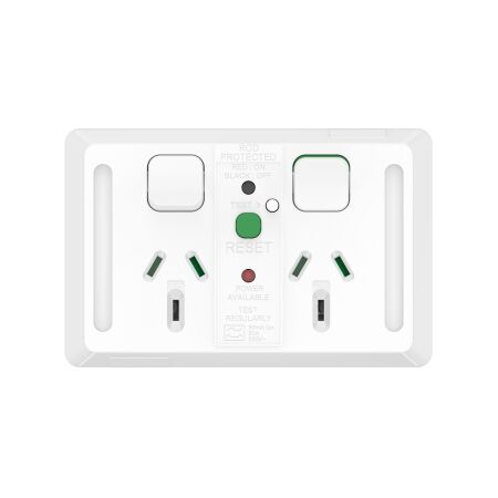 Pro Series, Twin Power Point, Horizontal Mount, 30mA RCD 10A, 250V - Extra Vivid White