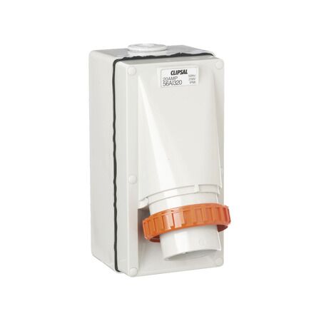 Clipsal - 56 Series, Appliance Inlet, IP66, 250V 20A - 3 Round Pins - Grey