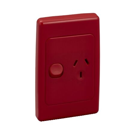 2000 Series, Switch Socket Outlet, Single, 250V, 10A, Vertical - Red