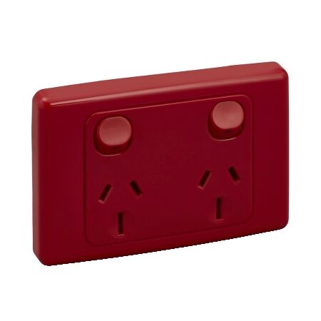 2000 Series, Twin Switch Socket Outlet, 250V, 15A - Red