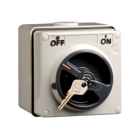 Clipsal - 56 Series, Key Operated Surface Switch, IP66, 250V 15A, Single Pole - Grey