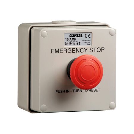 Clipsal - 56 Series, push-button Control Station, 3A, Emergency Stop - Grey