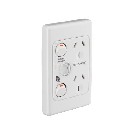 Medilec, Twin Switch Socket Outlet, 250V, 10A, 2 Gang, 1 Pole, Vertical - White Electric