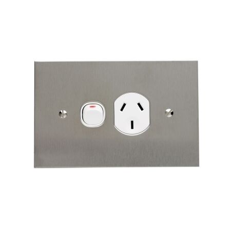 Metal Plate Series, Single Switch Socket Outlet, 250V, 10V, BSL Style - White Electric