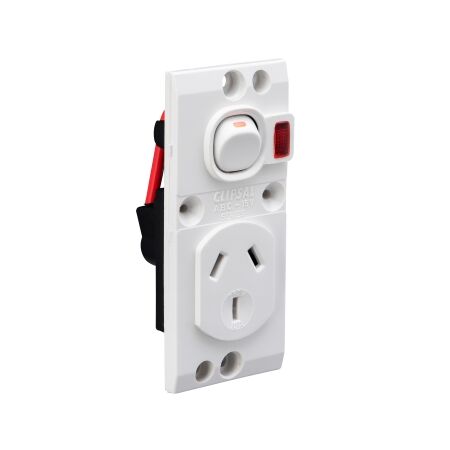 Medilec, Single Switch Socket Outlet, 250V, 10A, O Style, 2 Pole, Vertical, Neon - White Electric