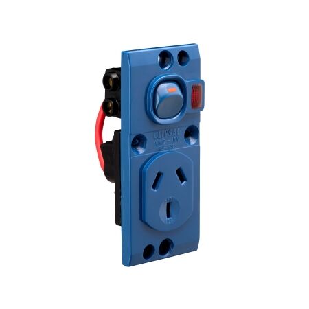 Medilec, Single Switch Socket Outlet, 250V, 10A, O Style, 2 Pole, Vertical, Neon - Dark Blue