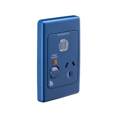 Medilec, Single Switch Socket Outlet, 250V, 10A, Vertical - Dark Blue
