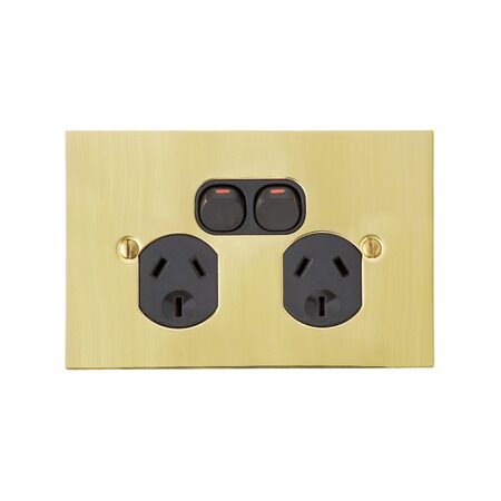 Metal Plate Series, Twin Switch Socket Outlet, 250V, 10A, BBSL Style, Flat Plate - Black