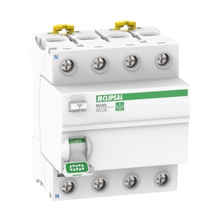 MAX9, Residual Current Circuit Breaker (RCCB), 4P, 63A, 30mA, A Type