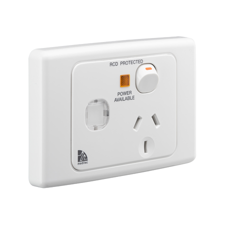 Medilec, Single Switch Socket Outlet, 250V, 10A, Circuit Identification - White Electric