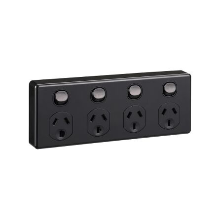 Classic C2000 Series, Quad Switch Socket Outlet, Classic, 250V, 10A, 2 Pole - Black