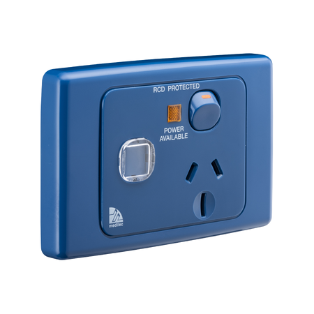Medilec, Single Switch Socket Outlet, 250V, 15A, Circuit Identification - Dark Blue