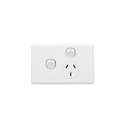 Classic C2000 Series, Switch Socket Outlet, Single, 250V, 10A, Removable Extra Switch - White Electric