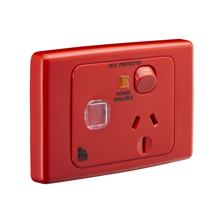 Medilec, Single Switch Socket Outlet, 250V, 15A, Circuit Identification - Red