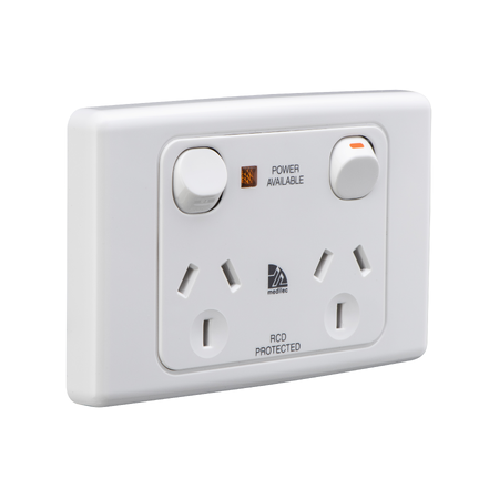 Medilec, Twin Switch Socket Outlet, 250V, 10A, 2 Gang, 1 Pole - White Electric