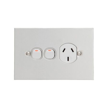 Metal Plate Series, Single Switch Socket Outlet, 250V, 10A, BSL Style, Removable Extra Switch - White Electric